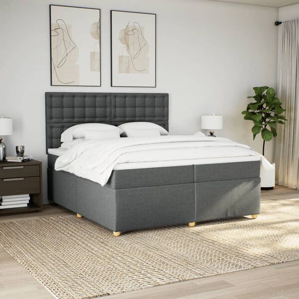 vidaXL Cama box spring con colch&oacute;n tela gris oscuro 200x200 cm