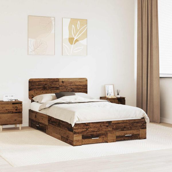 vidaXL Estructura de cama con cabecera Madera vieja 120 x 190 cm