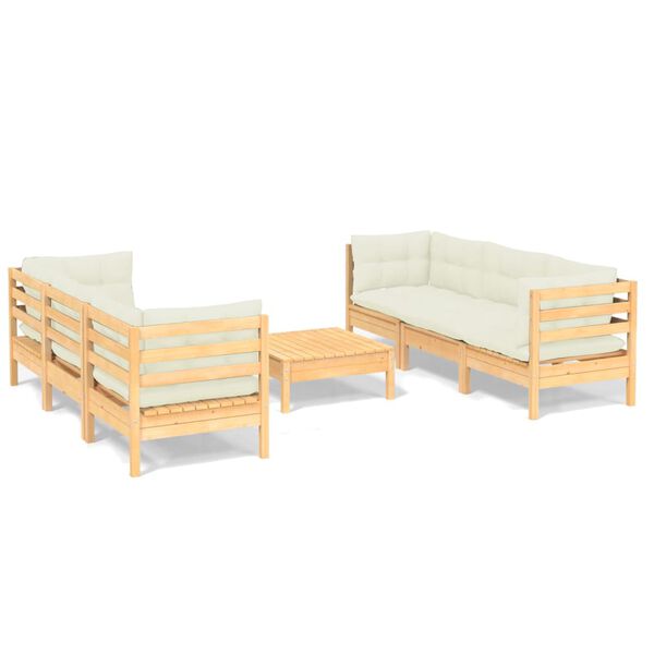 vidaXL Muebles de jardín 7 piezas cojines madera de pino color crema