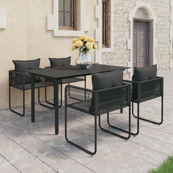 vidaXL Set de comedor de jard&iacute;n de 5 piezas PVC rat&aacute;n negro