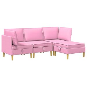 vidaXL Juego de sof&aacute; modular con almacenamiento 4 uds. Rosa Tela