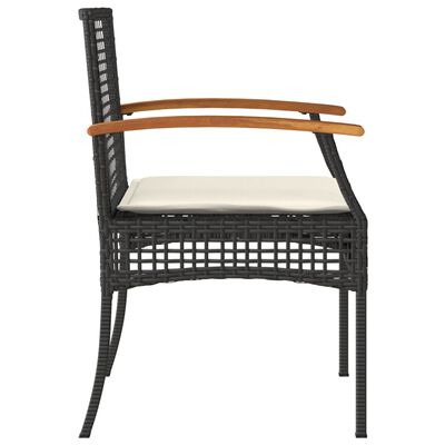 vidaXL Mesita y sillas con cojines 3 pzas ratán PE madera acacia negro
