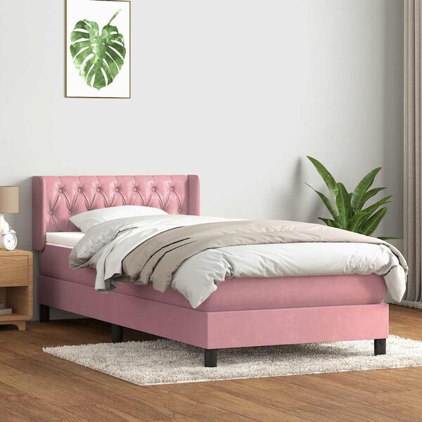 vidaXL Cama box spring con colch&oacute;n terciopelo rosa 90x220 cm