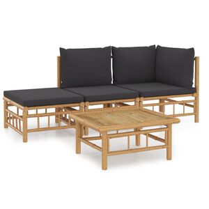 vidaXL Set de muebles de jard&iacute;n 4 piezas bamb&uacute; con cojines gris oscuro