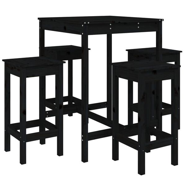 vidaXL Set de mesa y taburetes altos jardín 5 piezas madera pino negro