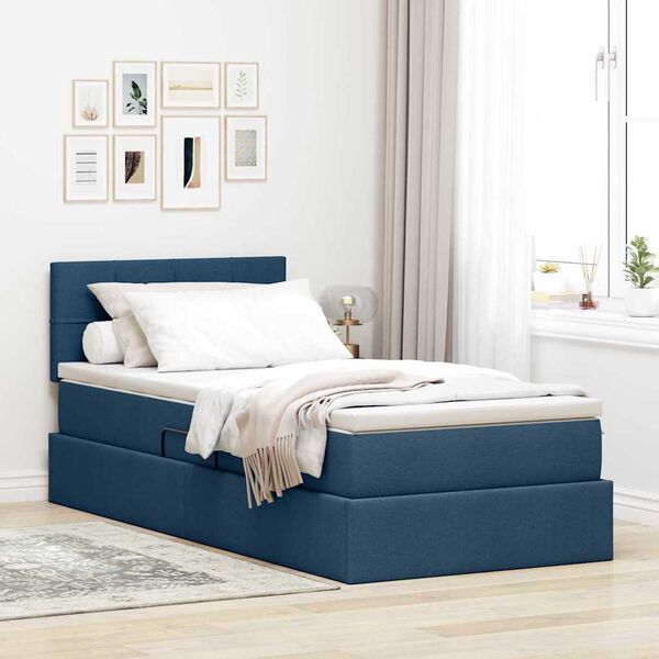 vidaXL Cama con almacenamiento y colch&oacute;n con colch&oacute;n Azul 90 x 190 cm
