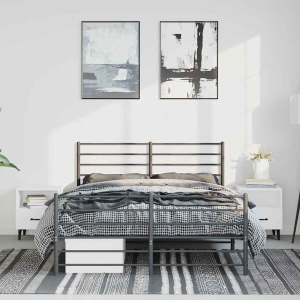 vidaXL Estructura cama sin colchón con estribo metal negro 135x190 cm