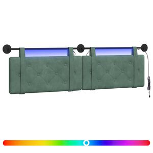 vidaXL Cabecero colgante Con luz LED Verde Mar Terciopelo
