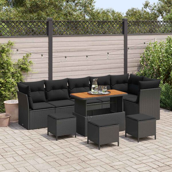 vidaXL Conjunto de sof&aacute;s de jard&iacute;n 10 pcs Negro rat&aacute;n sint&eacute;tico