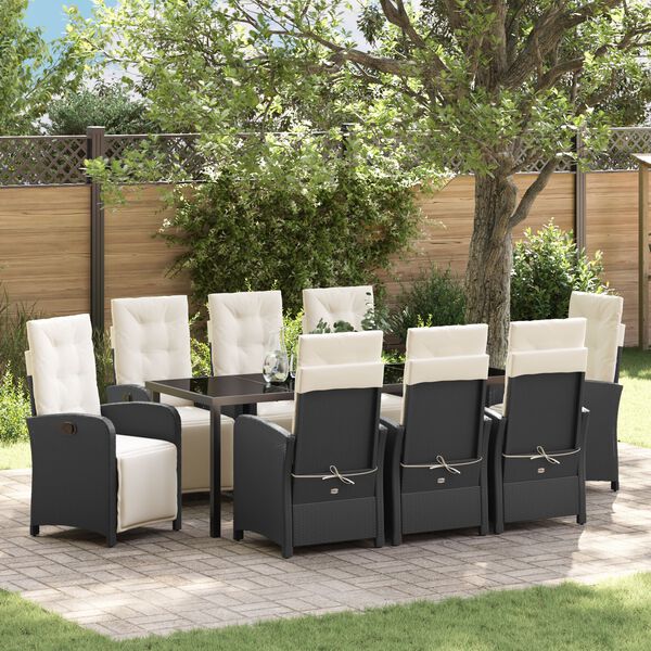 vidaXL Conjunto de Comedor de Jard&iacute;n 9 pcs Negro rat&aacute;n sint&eacute;tico