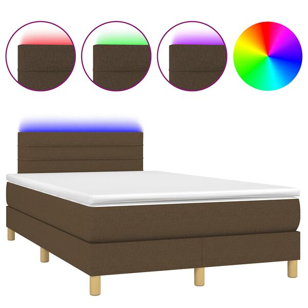 vidaXL Cama box spring con colch&oacute;n y LED tela marr&oacute;n oscuro 120x190 cm