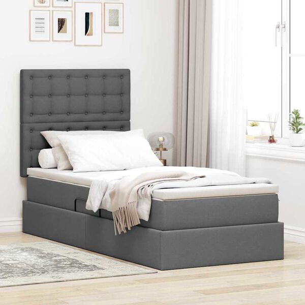 vidaXL Cama con almacenamiento y colch&oacute;n Gris oscuro 100 x 200 cm