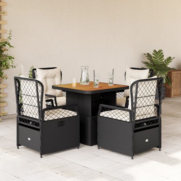 vidaXL Set de muebles jard&iacute;n 5 pzas con cojines rat&aacute;n sint&eacute;tico negro