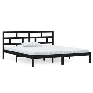 vidaXL Estructura de cama doble de madera maciza negro 135x190 cm