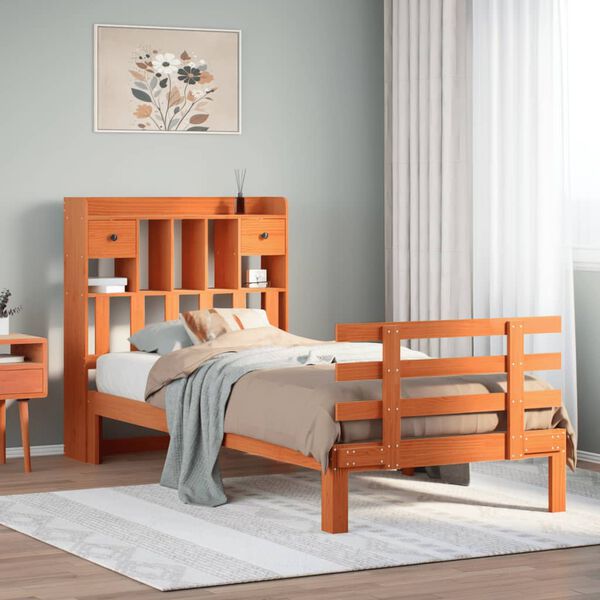 vidaXL Cama con estantería sin colchón madera maciza marrón 100x200 cm