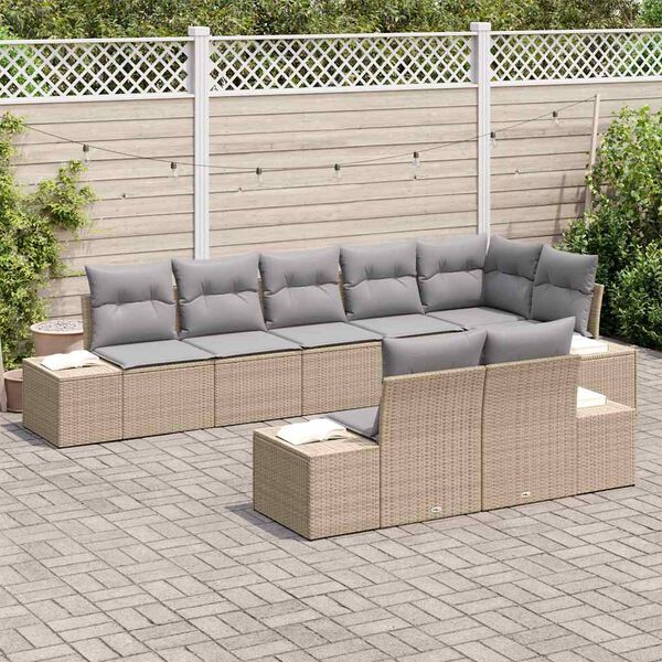 vidaXL Conjunto de sof&aacute; de jard&iacute;n 8 pcs Beige y gris rat&aacute;n sint&eacute;tico