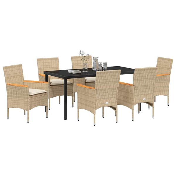 vidaXL Conjunto de Comedor de Jard&iacute;n 7 pcs Beige rat&aacute;n sint&eacute;tico
