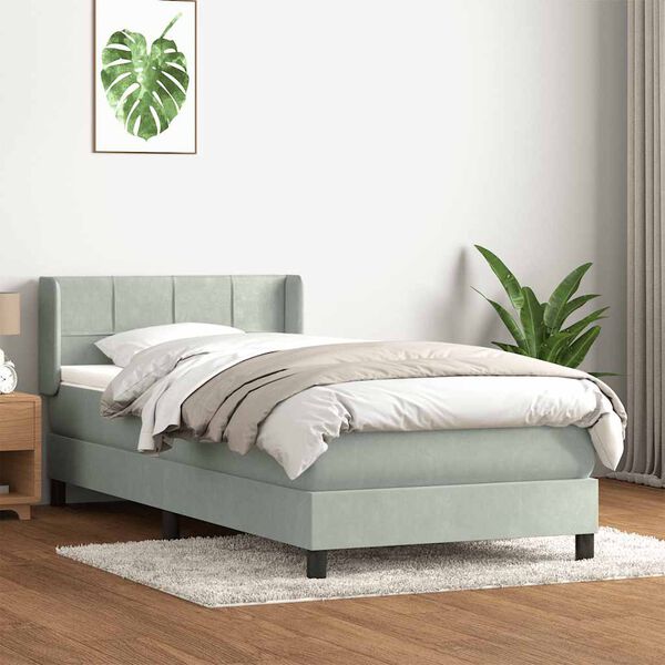 vidaXL Cama box spring con colch&oacute;n terciopelo gris claro 100x210 cm