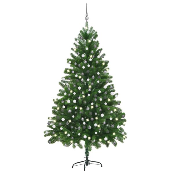 vidaXL Árbol de Navidad preiluminado con luces y bolas verde 210 cm