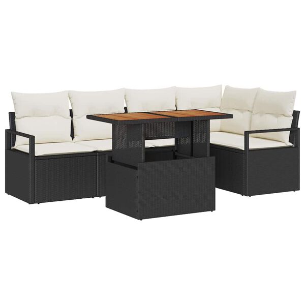 vidaXL Conjunto de Comedor de Jard&iacute;n con coj&iacute;n 6 pcs Negro y crema