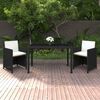 vidaXL Set de comedor de jard&iacute;n 3 pzas y cojines rat&aacute;n sint&eacute;tico negro