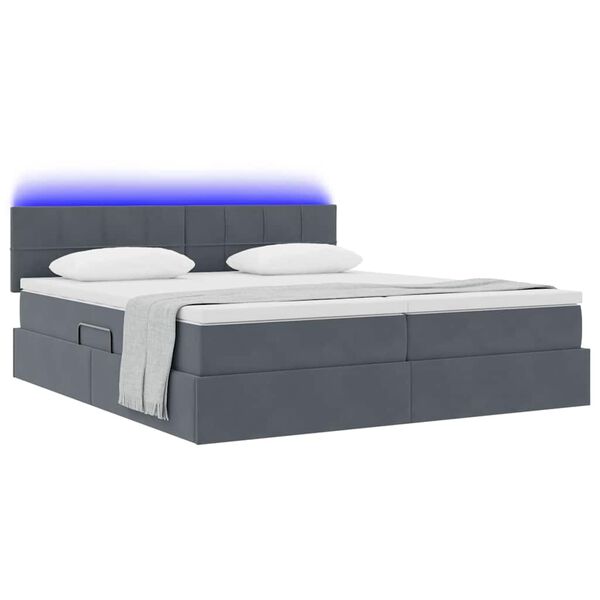 vidaXL Cama con tira de luces LED Gris oscuro 200 x 200 cm Terciopelo