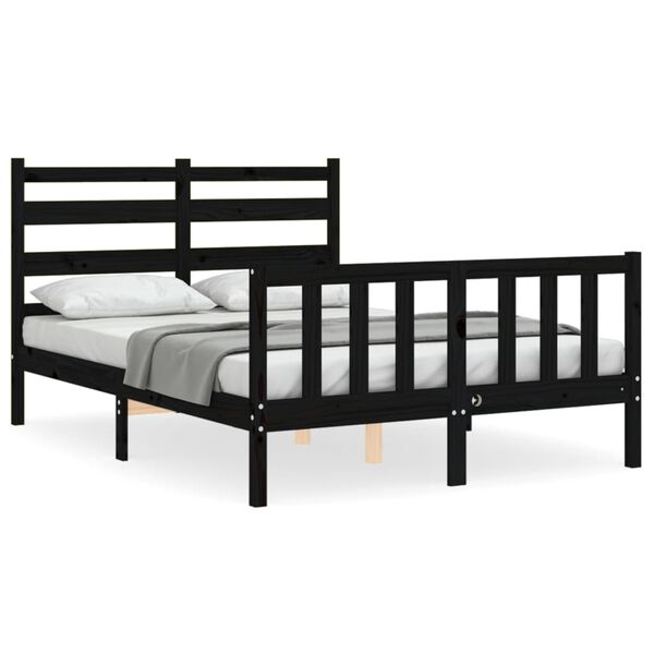 vidaXL Estructura cama de matrimonio con cabecero madera maciza negro