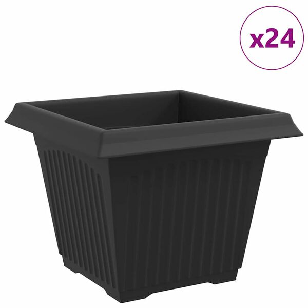 vidaXL Maceta cuadrada para flores 24 pcs Negro 28,5 x 28,5 x 22 cm