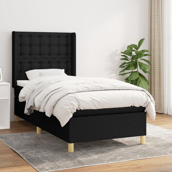 vidaXL Cama box spring con colch&oacute;n tela negro 90x190 cm