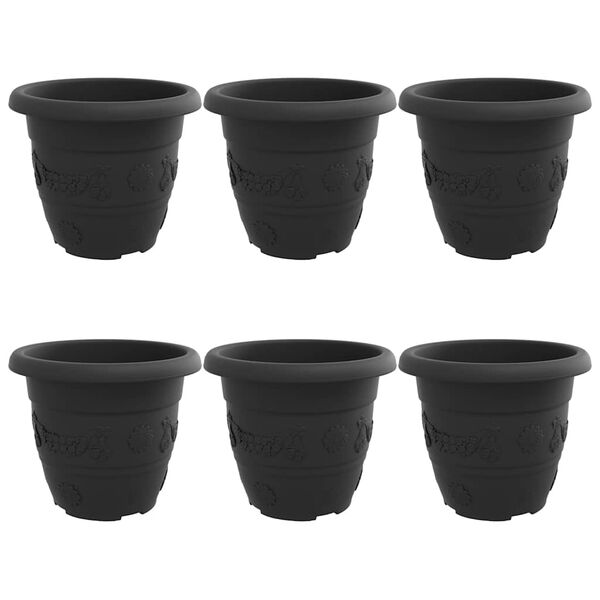 vidaXL Maceta Redonda para Flores 6 pcs Negro &Oslash; 26 x 21.5 cm Pl&aacute;stico