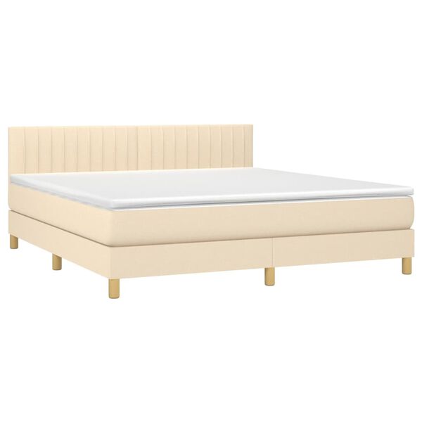 vidaXL Cama box spring con colch&oacute;n y LED tela crema 180x200 cm