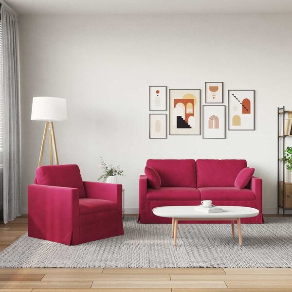 vidaXL Sof&aacute; 2 pcs Rojo vino 158 x 78 x 80 cm Terciopelo