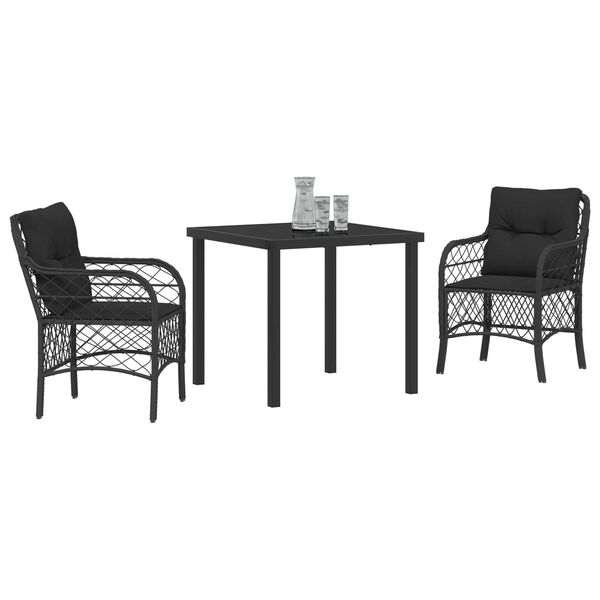 vidaXL Conjunto de Comedor de Jard&iacute;n 3 pcs Negro rat&aacute;n sint&eacute;tico