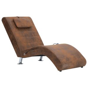vidaXL Div&aacute;n de masaje con almohada de piel de ante artificial marr&oacute;n