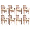 vidaXL Sillas de comedor 8 unidades madera de teca con cojines crema