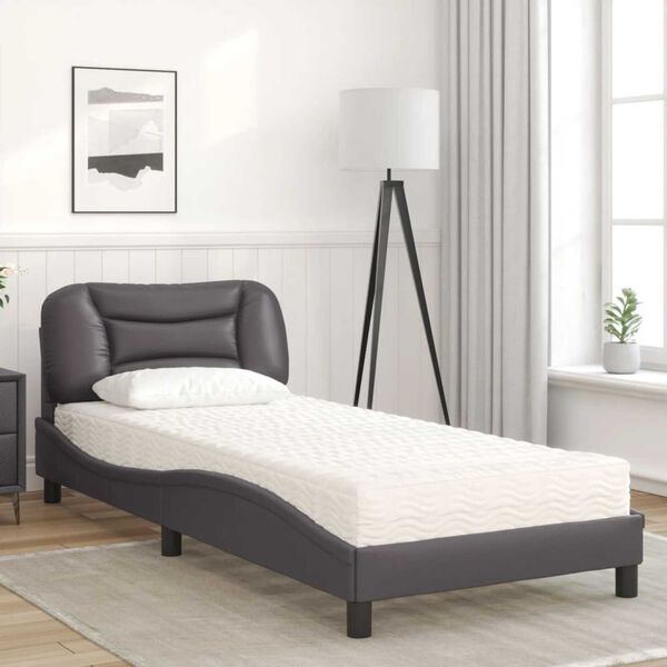 vidaXL Cama con colch&oacute;n Hvar cuero sint&eacute;tico gris 80x200 cm