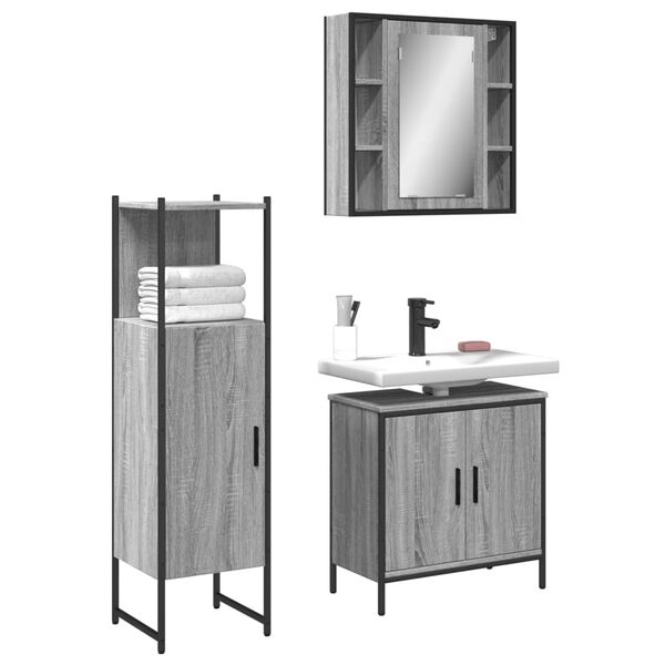 vidaXL Set de muebles de ba&ntilde;o 3 pzas madera contrachapada gris sonoma