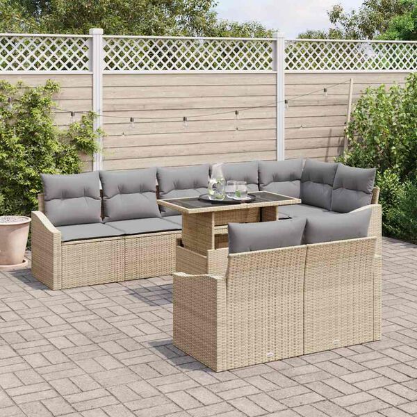 vidaXL Conjunto de sof&aacute; de jard&iacute;n con coj&iacute;n 9 pcs beige y gris claro