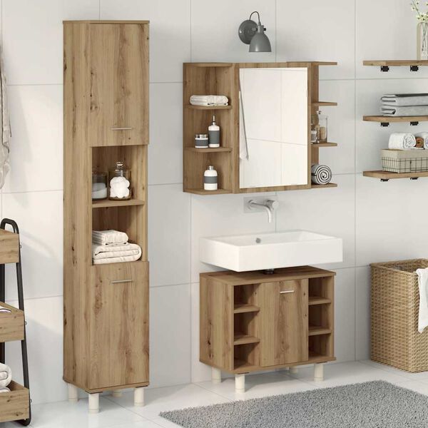 vidaXL Juego de muebles ba&ntilde;o 3 piezas madera ingenier&iacute;a roble artisan