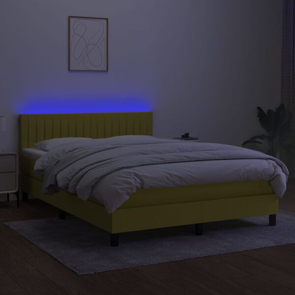 vidaXL Cama box spring colch&oacute;n y luces LED tela azul 140x190 cm