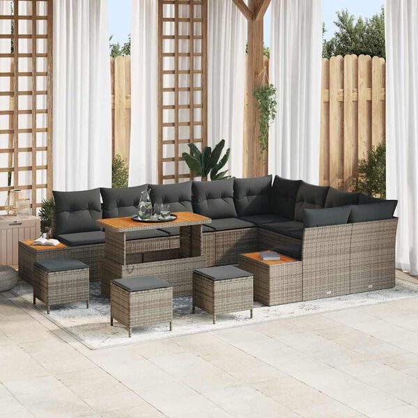 vidaXL Conjunto de sof&aacute;s de jard&iacute;n 13 pcs Gris rat&aacute;n sint&eacute;tico