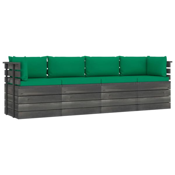 vidaXL Sof&aacute; de palets de jard&iacute;n 4 plazas y cojines madera maciza pino