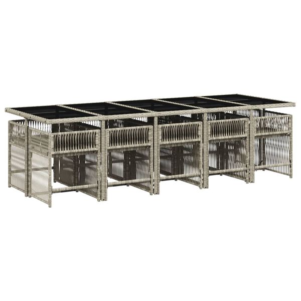 vidaXL Set de comedor de jard&iacute;n 11 pzas y cojines rat&aacute;n sint&eacute;tico gris