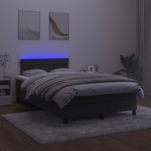 vidaXL Cama box spring con colch&oacute;n y LED terciopelo negro 120x190 cm