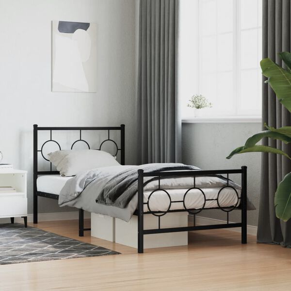 vidaXL Estructura cama sin colch&oacute;n con estribo metal negro 90x190 cm
