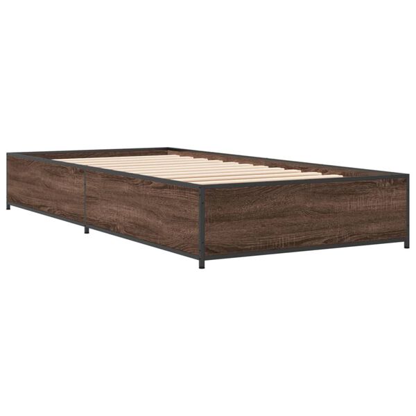 vidaXL Estructura cama madera ingenier&iacute;a metal marr&oacute;n roble 100x200 cm