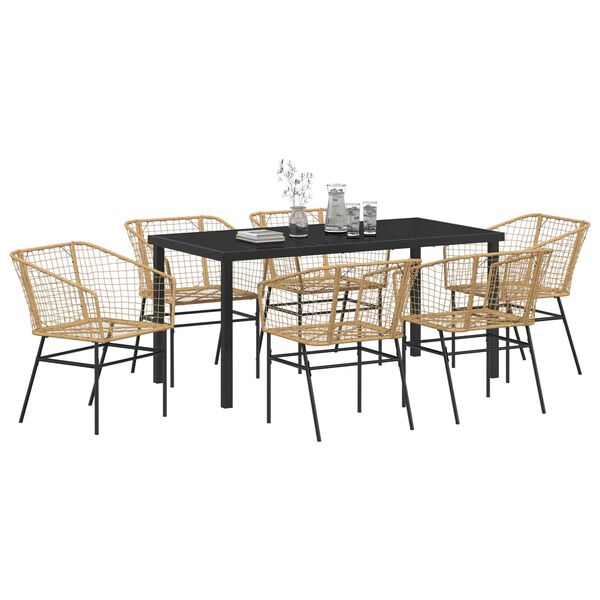 vidaXL Conjunto de Comedor de Jard&iacute;n 7 pcs Marr&oacute;n rat&aacute;n sint&eacute;tico