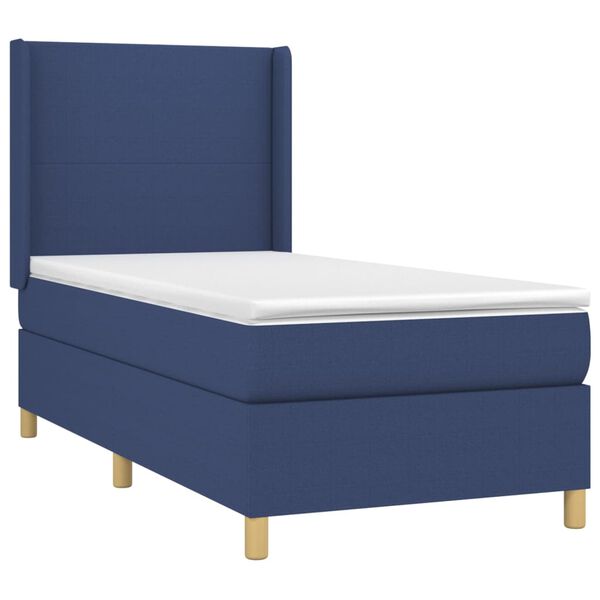 vidaXL Cama box spring con colch&oacute;n tela azul 90x190 cm