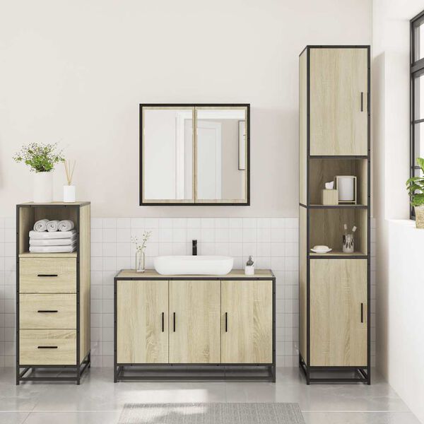 vidaXL Set de muebles de ba&ntilde;o 3 pzas madera contrachapada roble Sonoma