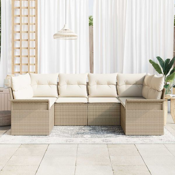 vidaXL Conjunto de sof&aacute; de jard&iacute;n con coj&iacute;n 6 pcs Beige Polirat&aacute;n